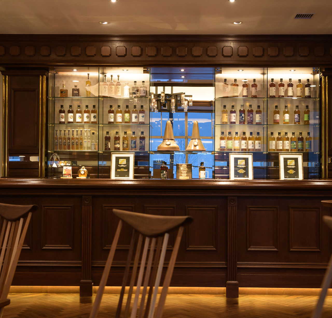 Bar counter with whiskey bottles