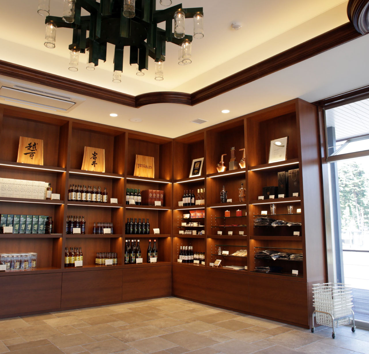 Whiskey shop with shelves